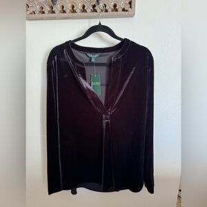 Lauren Ralph Lauren Charcoal Grey Velvet Top